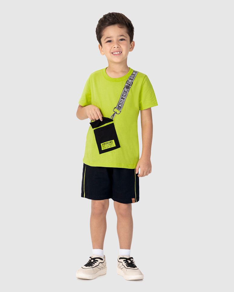 Conjunto Infantil Menino Camiseta Bolso Funcional Em Algodão Malwee Kids