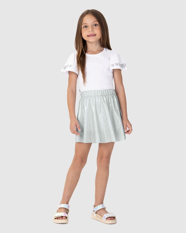 Conjunto Infantil Menina Saia Em Malha Metalizada Malwee Kids