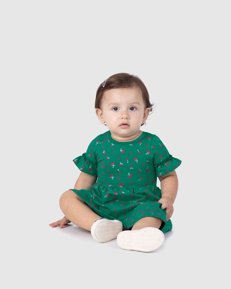 Vestido Infantil Manga Franzida Em Algodão Malwee Kids