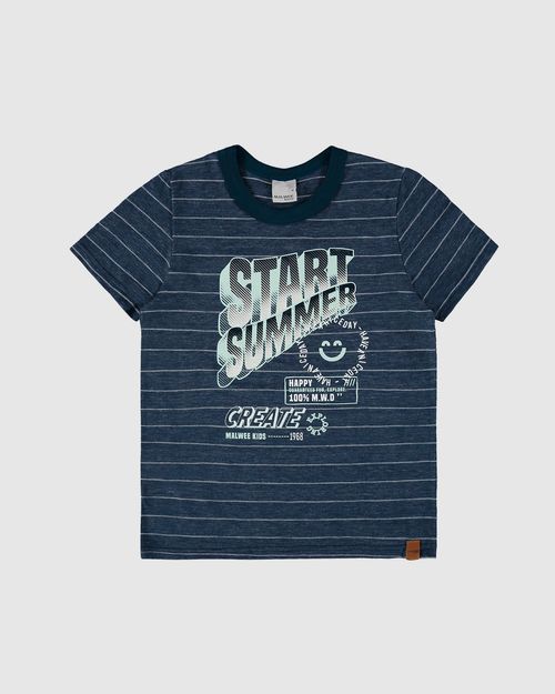 Camiseta Infantil Menino Start Summer Em Malha Rajada Listrada Malwee Kids