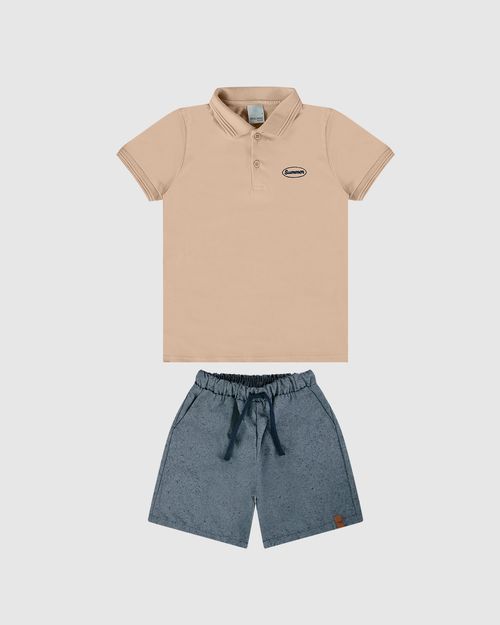 Conjunto Infantil Menino Camisa Polo Summer Em Algodão Malwee Kids