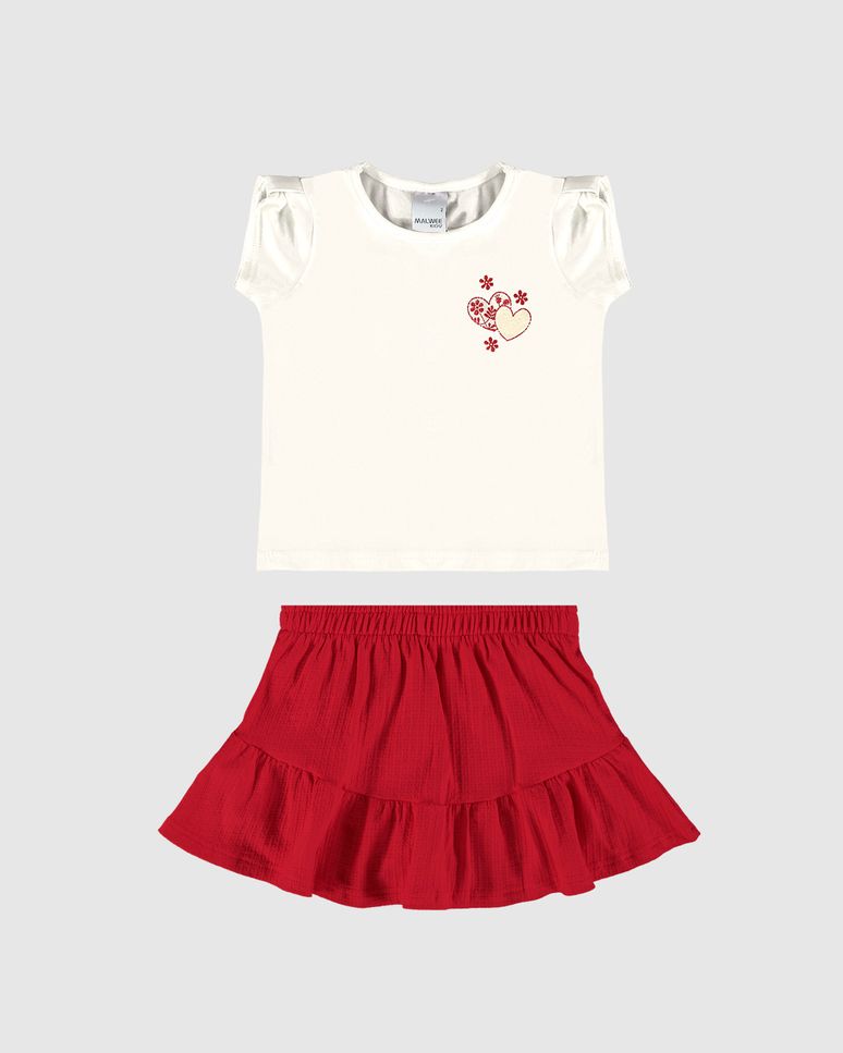 Conjunto Infantil Menina Saia Em Malha Texturizada Malwee Kids