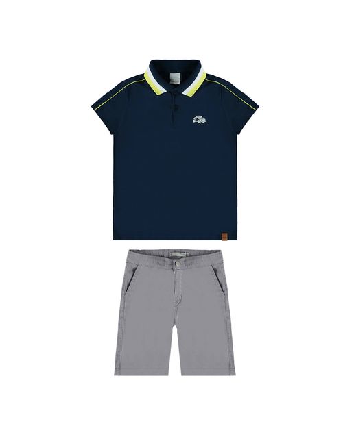 Conjunto Infantil Menino Camisa Polo Gola Contraste Em Algodão Malwee Kids