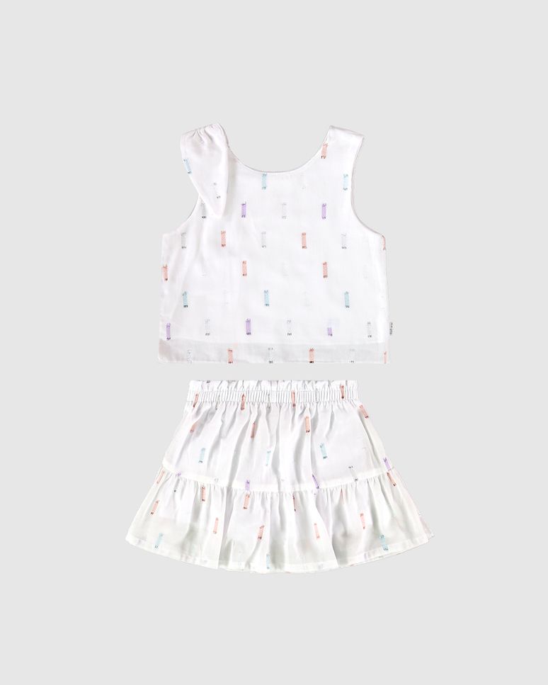 Conjunto Infantil Menina Regata E Saia Em Plumetis Brilho Malwee Kids