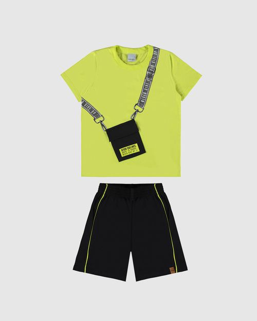 Conjunto Infantil Menino Camiseta Bolso Funcional Em Algodão Malwee Kids