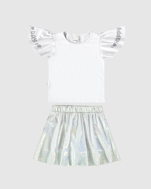 Conjunto Infantil Menina Saia Em Malha Metalizada Malwee Kids