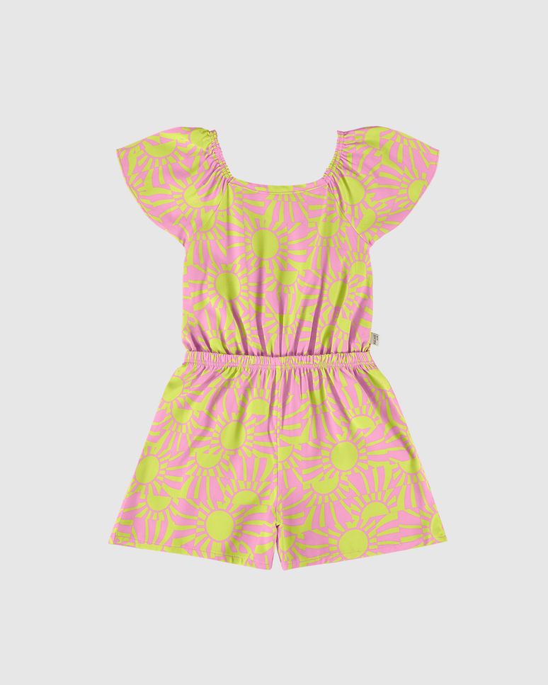 Macaquinho Infantil Menina Estampado Acinturado Em Viscose Malwee Kids