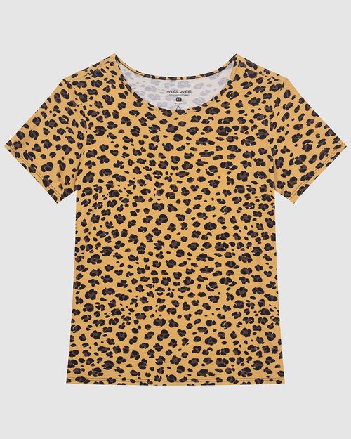 Blusa Feminina Plus Size Manga Curta Animal Print Em Viscose Stretch