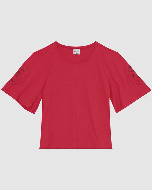Blusa Feminina Bordado Na Manga Em Malha Algodão Comfy