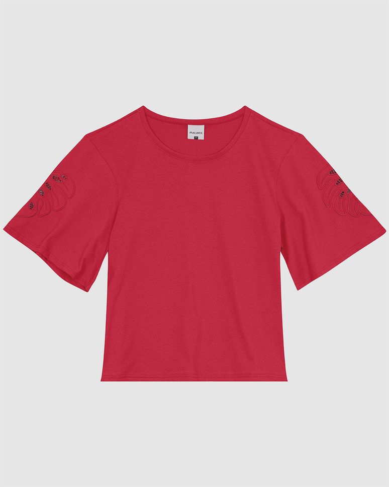 Blusa Feminina Bordado Na Manga Em Malha Algodão Comfy