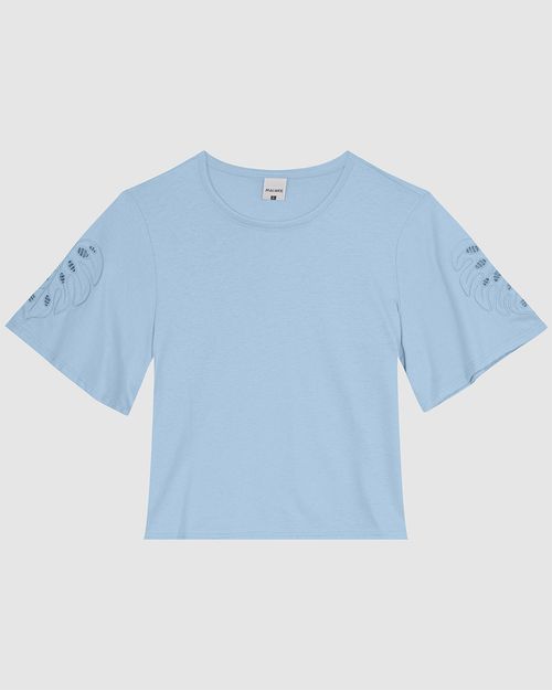 Blusa Feminina Bordado Na Manga Em Malha Algodão Comfy