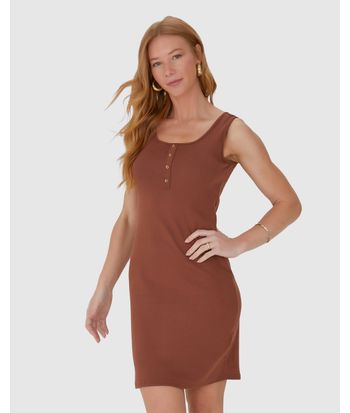 Vestido Feminino Botões Frontais Em Malha Algodão
