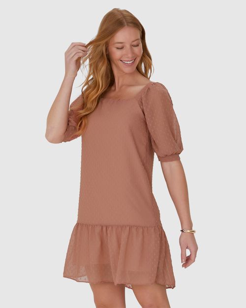 Vestido Feminino Manga Bufante Em Crepe