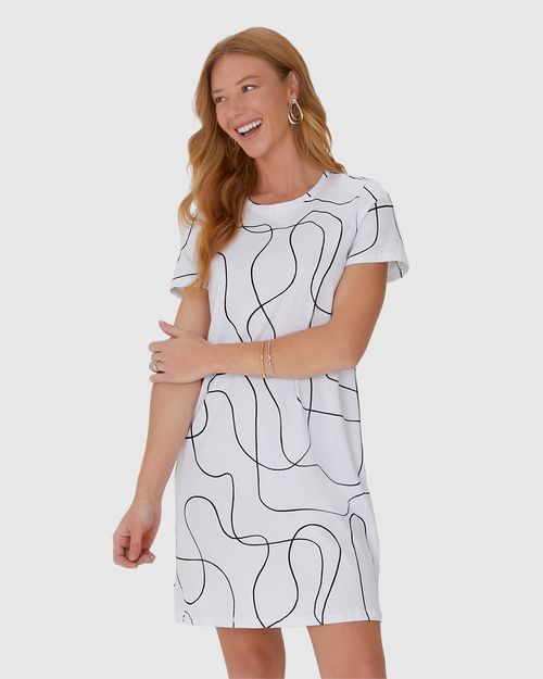 Vestido Reto Feminino Estampa Corrida Em Algodão