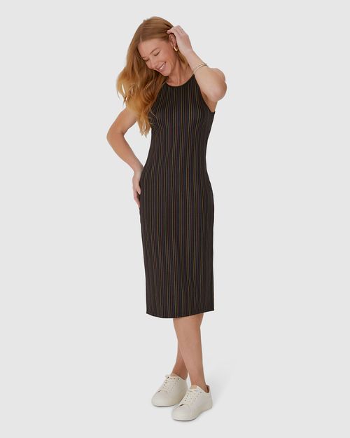 Vestido Midi Feminino Estampado Sem Manga Em Viscose Stretch