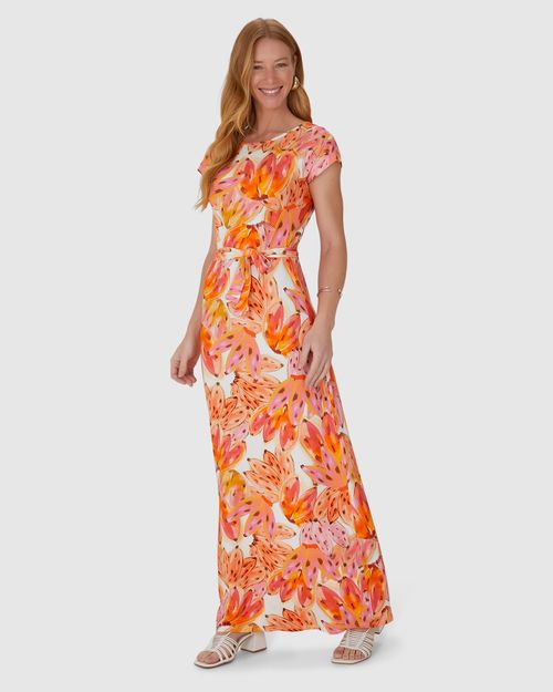 Vestido Longo Feminino Estampado Em Viscose Stretch