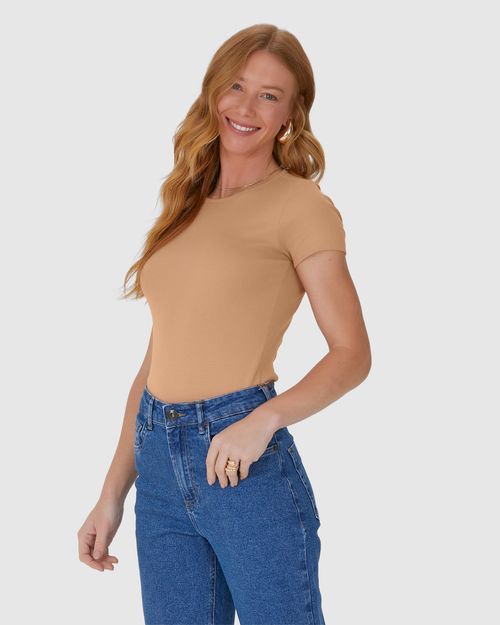 Blusa Feminina Decote Redondo Manga Curta Em Algodão