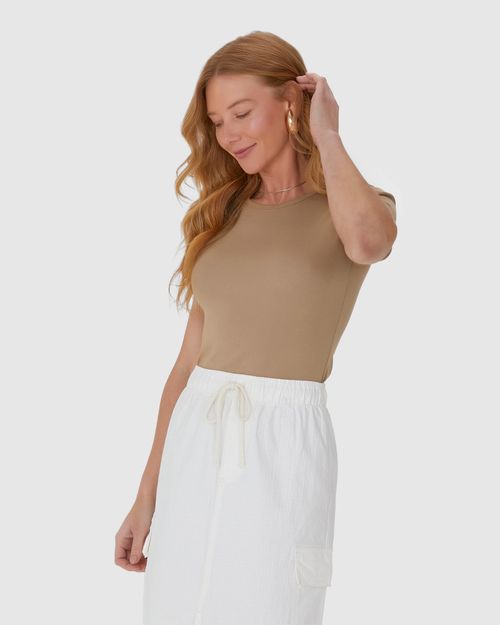 Blusa Feminina Decote Redondo Manga Curta Em Algodão