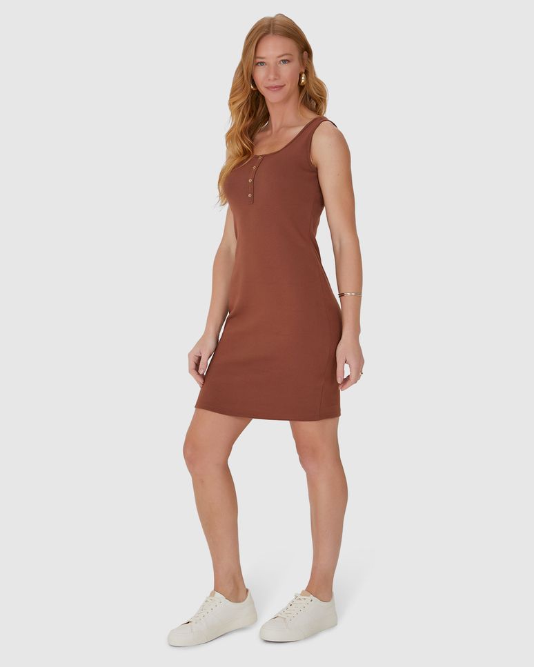 Vestido Feminino Botões Frontais Em Malha Algodão