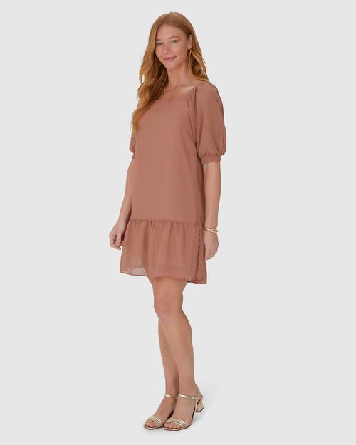 Vestido Feminino Manga Bufante Em Crepe
