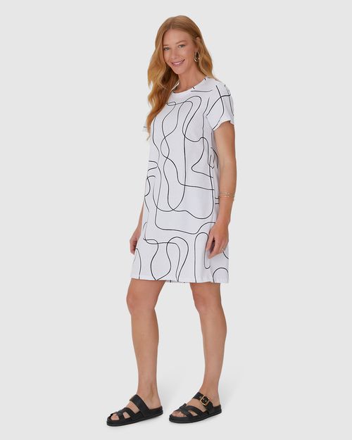 Vestido Reto Feminino Estampa Corrida Em Algodão