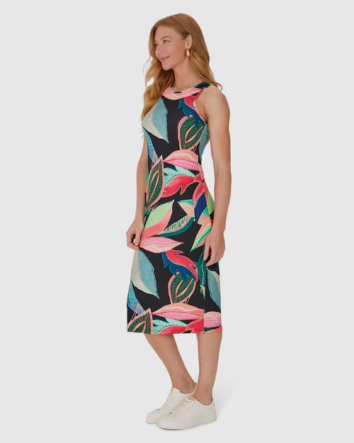 Vestido Midi Feminino Estampado Sem Manga Em Viscose Stretch
