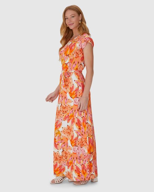 Vestido Longo Feminino Estampado Em Viscose Stretch