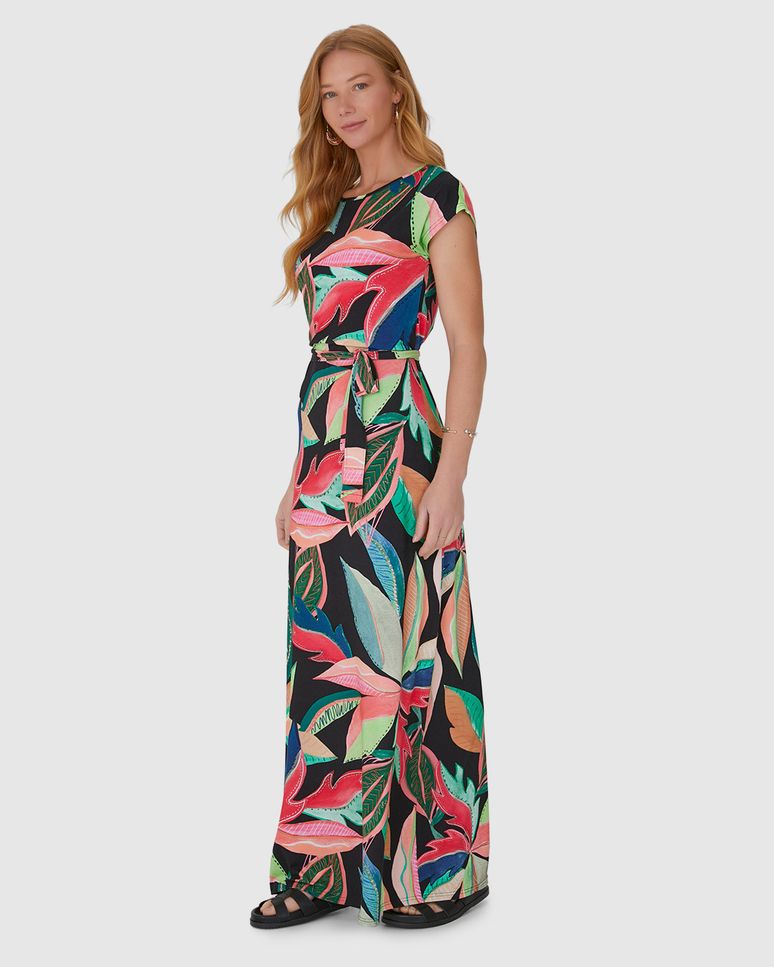 Vestido Longo Feminino Estampado Em Viscose Stretch