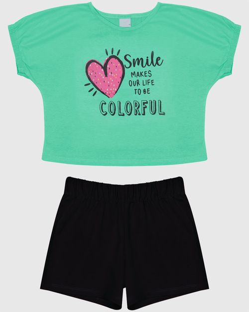 Conjunto Infantil Menina Blusa Manga Curta Em Algodão Malwee Kids