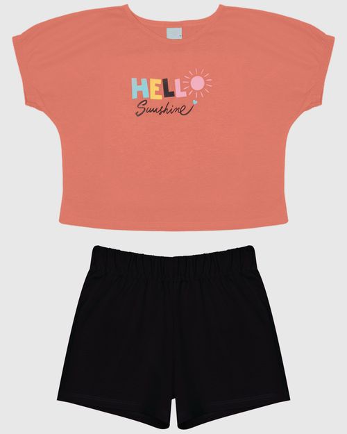 Conjunto Infantil Menina Blusa Manga Curta Em Algodão Malwee Kids