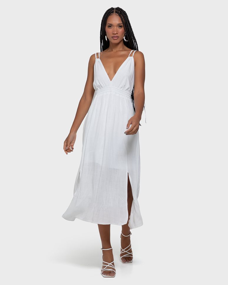 Vestido Midi Feminino Alças Duplas E Costas Abertas Em Viscose - ENFIM