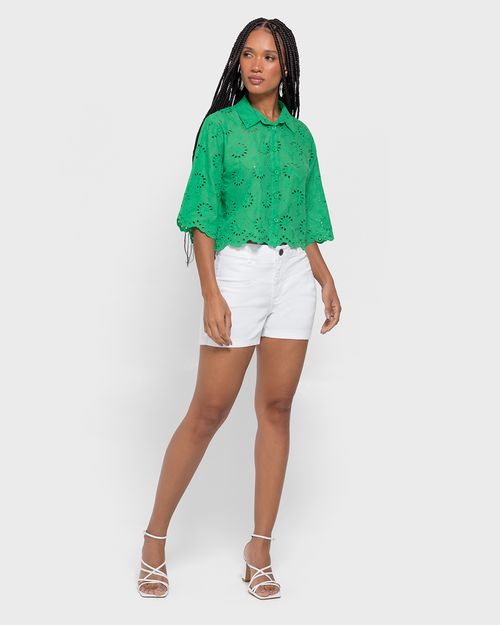 Camisa Cropped Feminina Em Laise Algodão - ENFIM