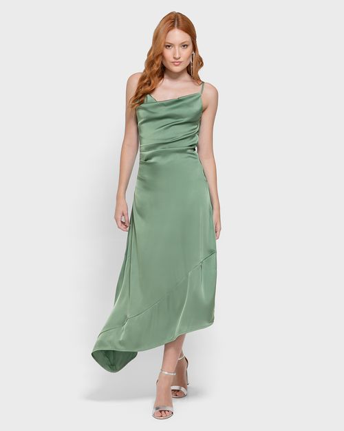 Vestido Midi Feminino Recorte Assimétrico Em Cetim - ENFIM