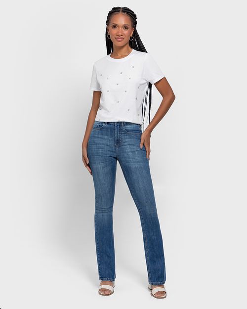 T-Shirt Feminina Slim Com Aplique Strass Em Algodão - ENFIM
