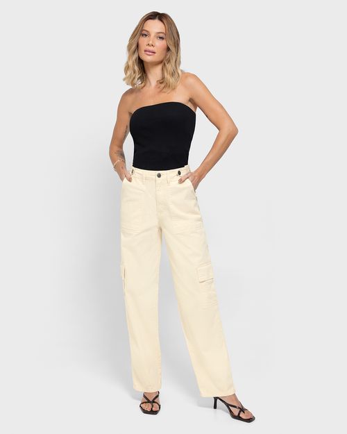 Calça Feminina Reta 90's Bolso Cintura Com Regulador Em Sarja - ENFIM