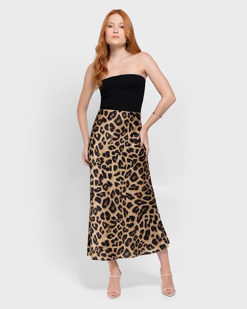 Saia Midi Feminina Evasê Animal Print Em Cetim - ENFIM