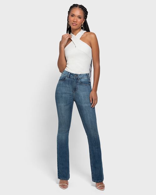 Calça Feminina Bootcut Cintura Alta Em Jeans Com Elastano - ENFIM
