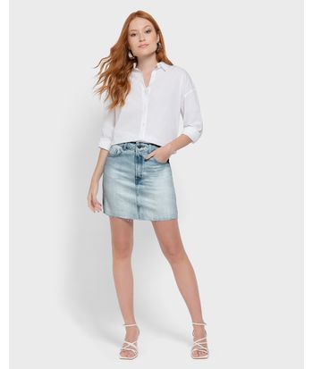 Saia Evasê Feminina Barra Desfiada Em Jeans Efeito Brilho - ENFIM