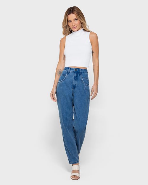 Calça Feminina Mom Pregas Frontais Em Jeans 100% Algodão - ENFIM