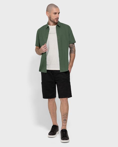 Camisa Masculina Regular Manga Curta Em Algodão Com Linho - ENFIM