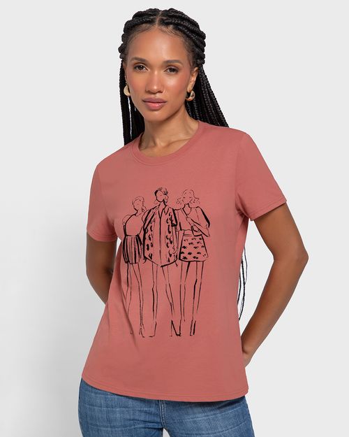 T-Shirt Feminina Slim Estampa Efeito Aveludado Em Algodão - ENFIM