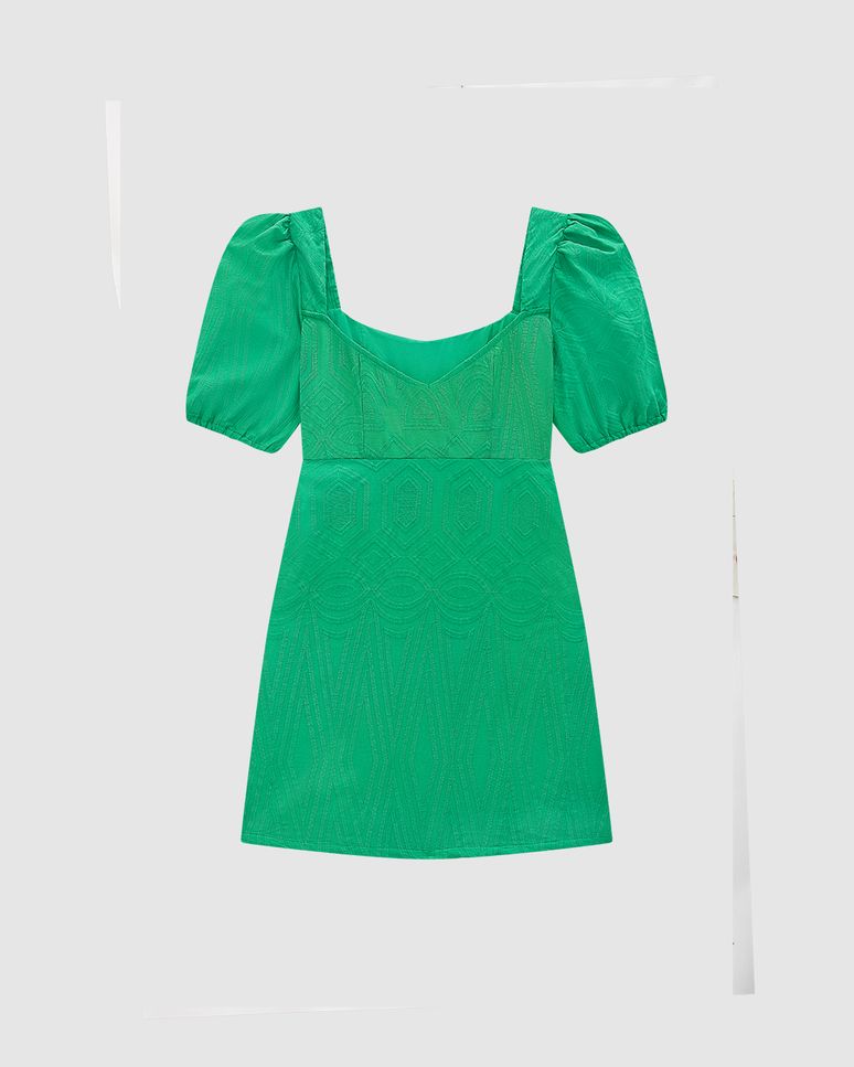 Vestido Feminino Decote Coração Em Tecido Bordado Geométrico - ENFIM
