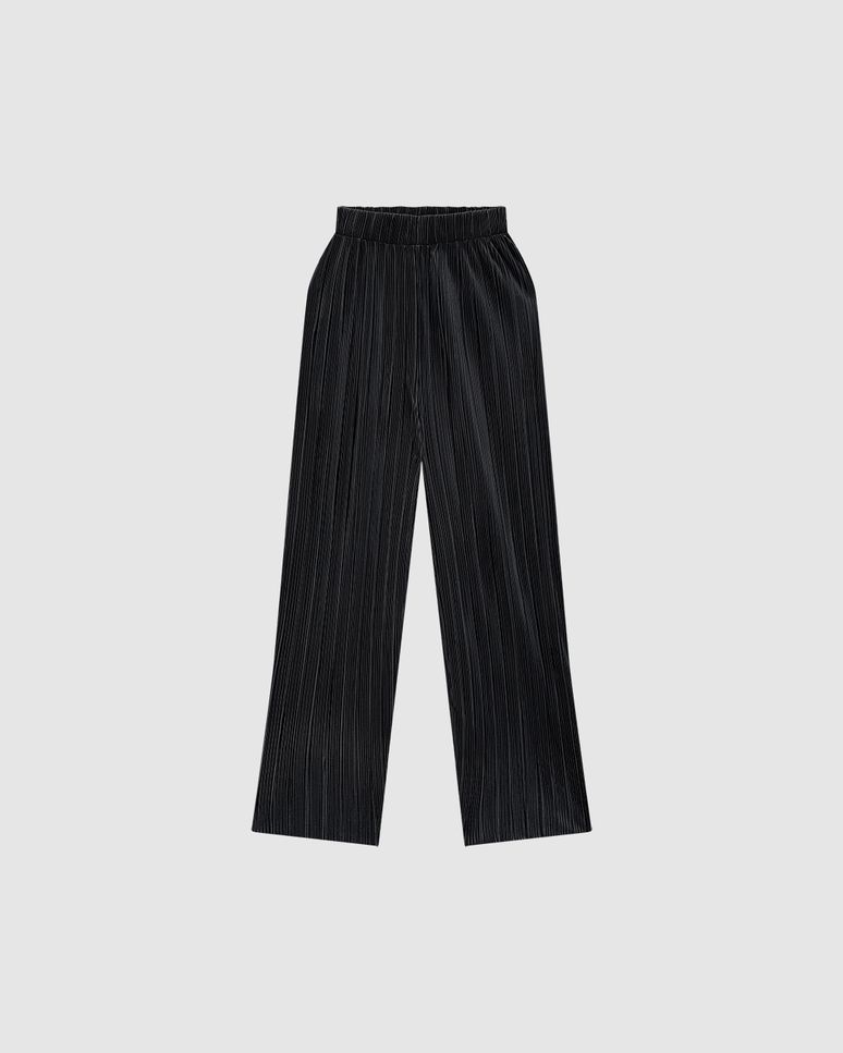 Calça Reta Feminina Em Tecido Acetinado Plissado - ENFIM