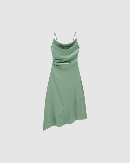 Vestido Midi Feminino Recorte Assimétrico Em Cetim - ENFIM