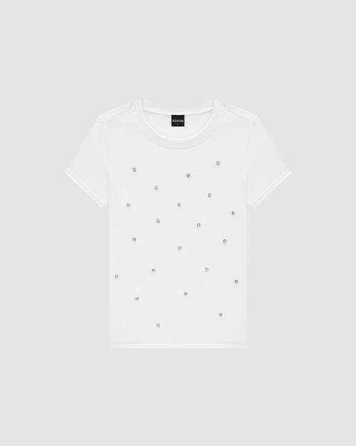 T-Shirt Feminina Slim Com Aplique Strass Em Algodão - ENFIM