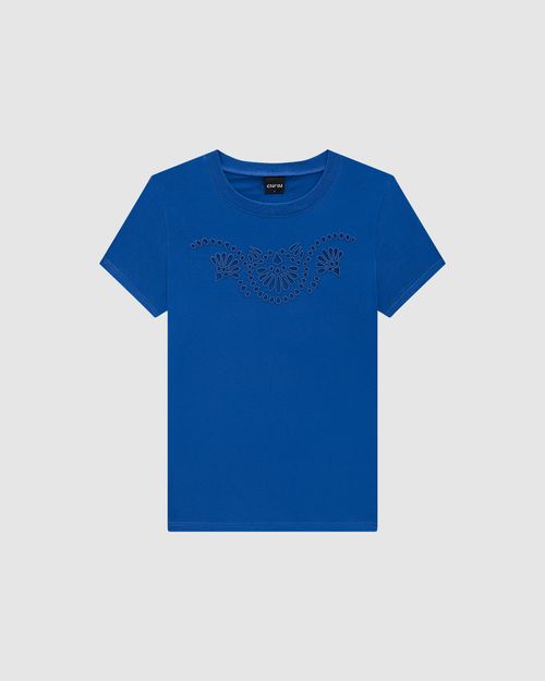 T-Shirt Feminina Bordado Frontal Vazado Em Algodão - ENFIM