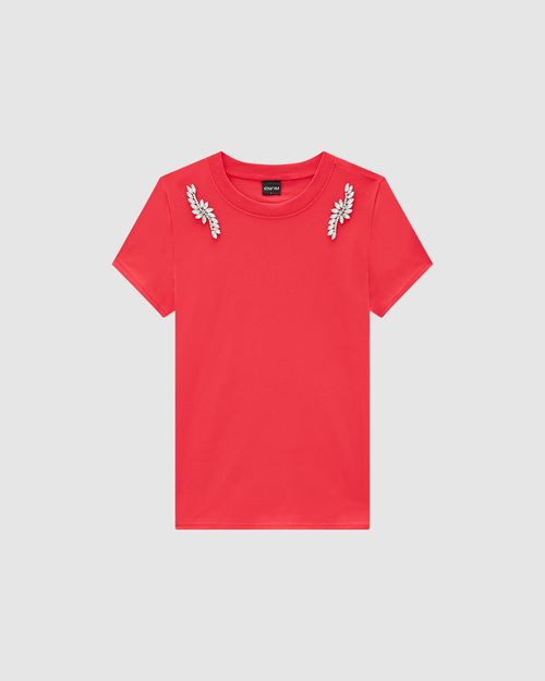 T-Shirt Feminina Com Aplique Pedraria Em Algodão - ENFIM