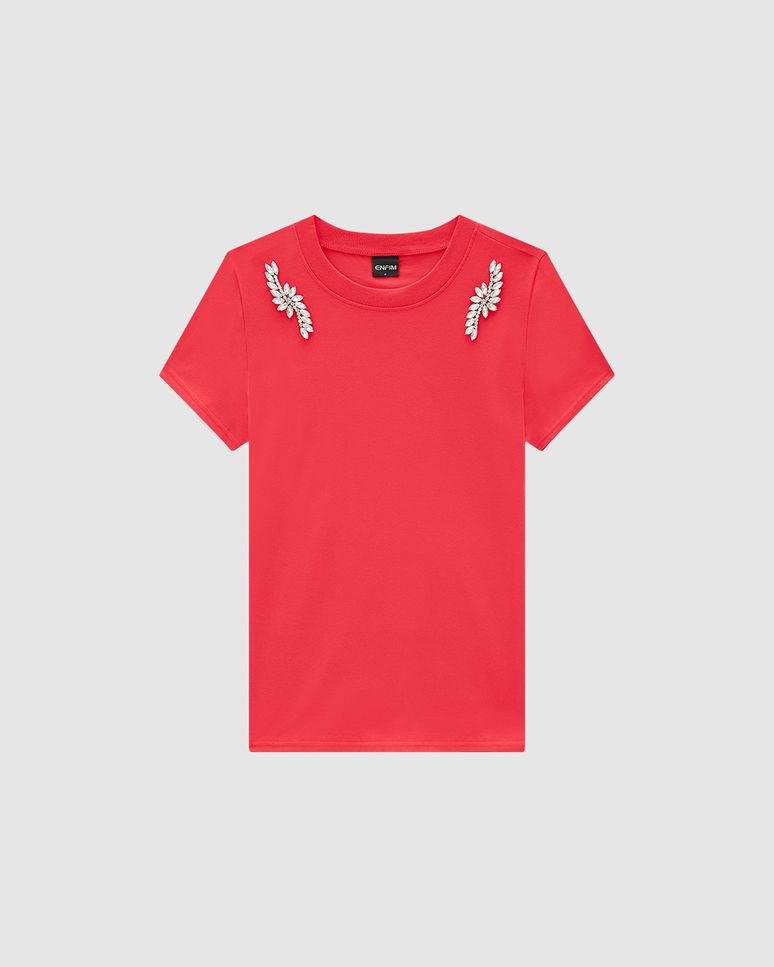 T-Shirt Feminina Com Aplique Pedraria Em Algodão - ENFIM