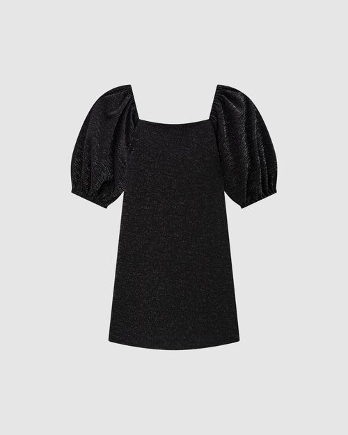 Vestido Justo Feminino Manga Bufante Em Malha Crepe Lurex - ENFIM