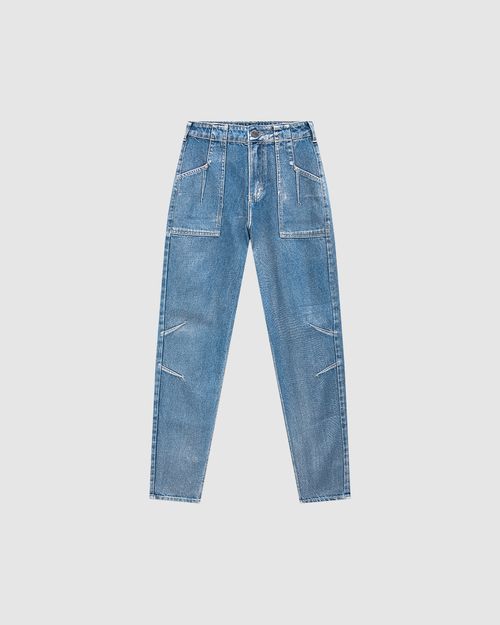 Calça Feminina Slouchy Pregas Frontais Em Jeans Glitter - ENFIM